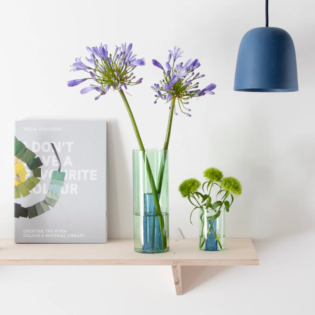 Vase en verre réversible - Grand | Vert/Bleu - Block Design