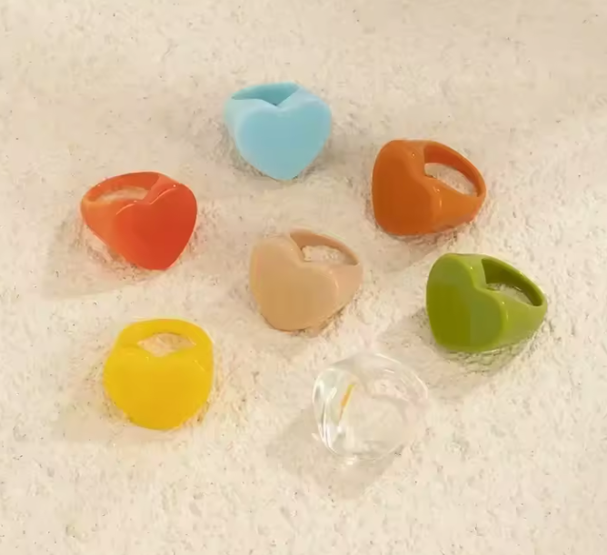 Bague résine acrylique - coeur et rond