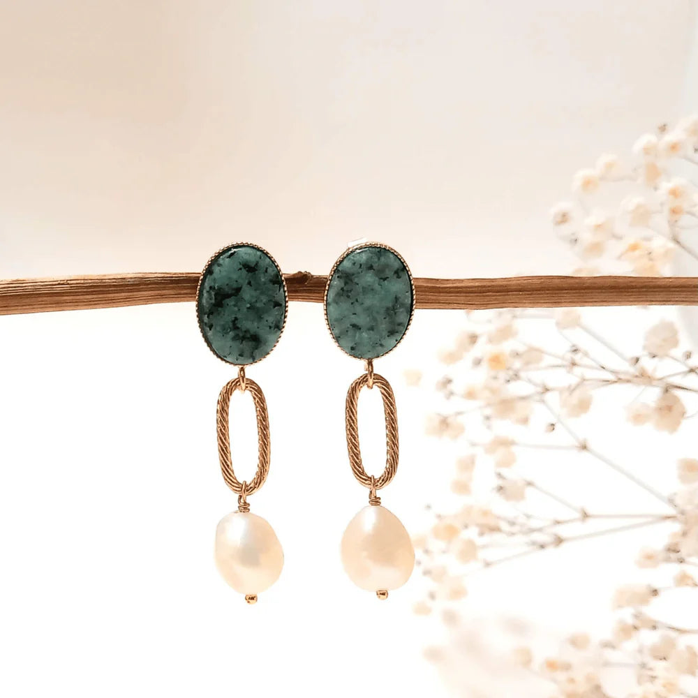 Boucles d’oreille Juliette doré à l’or fin - Pierre Jaspe Africain - Bijoux - Fabien Ajzenberg