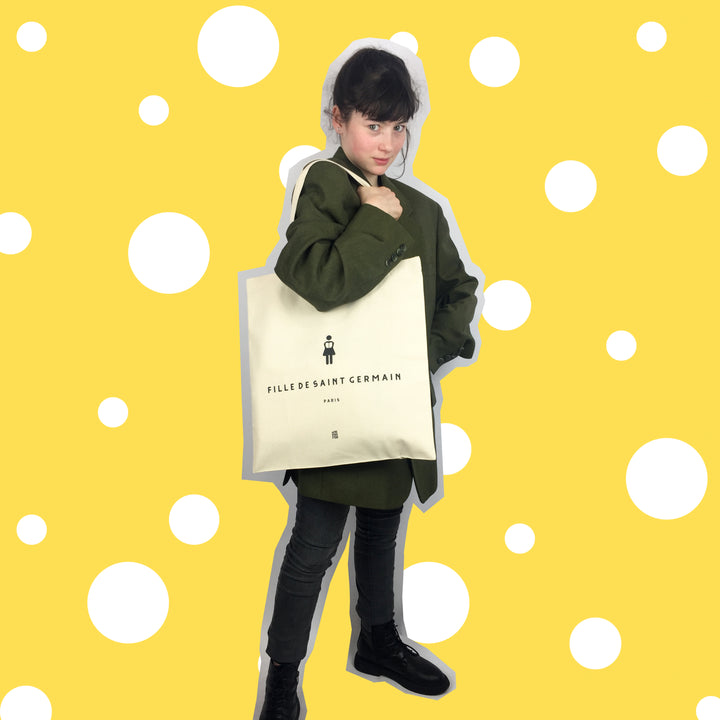 sac, fille de, tote bag, ville, quartier, square, parc, paris, picto, fille,