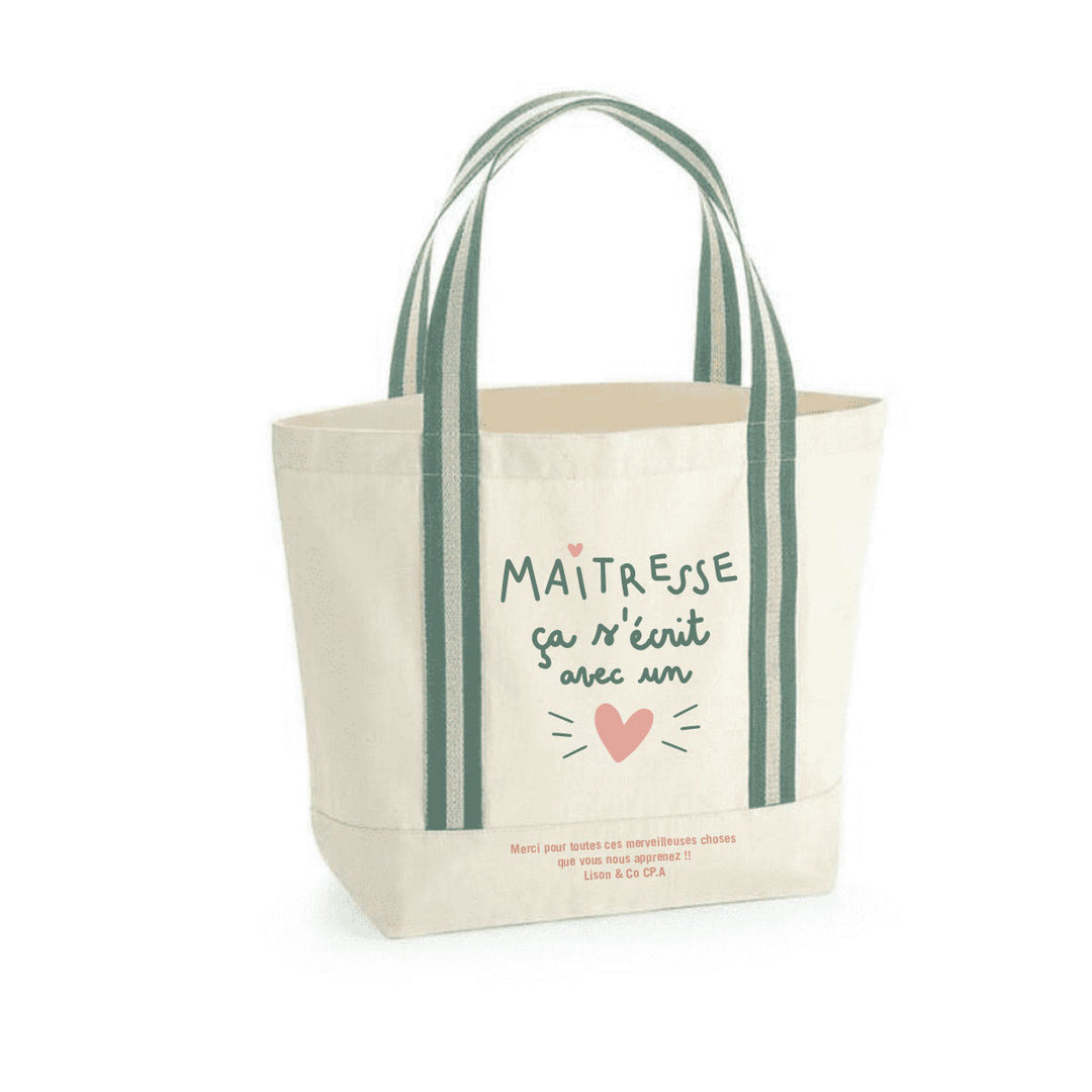 Sac cabas - Vert - Maîtresse ça s'écrit avec un coeur