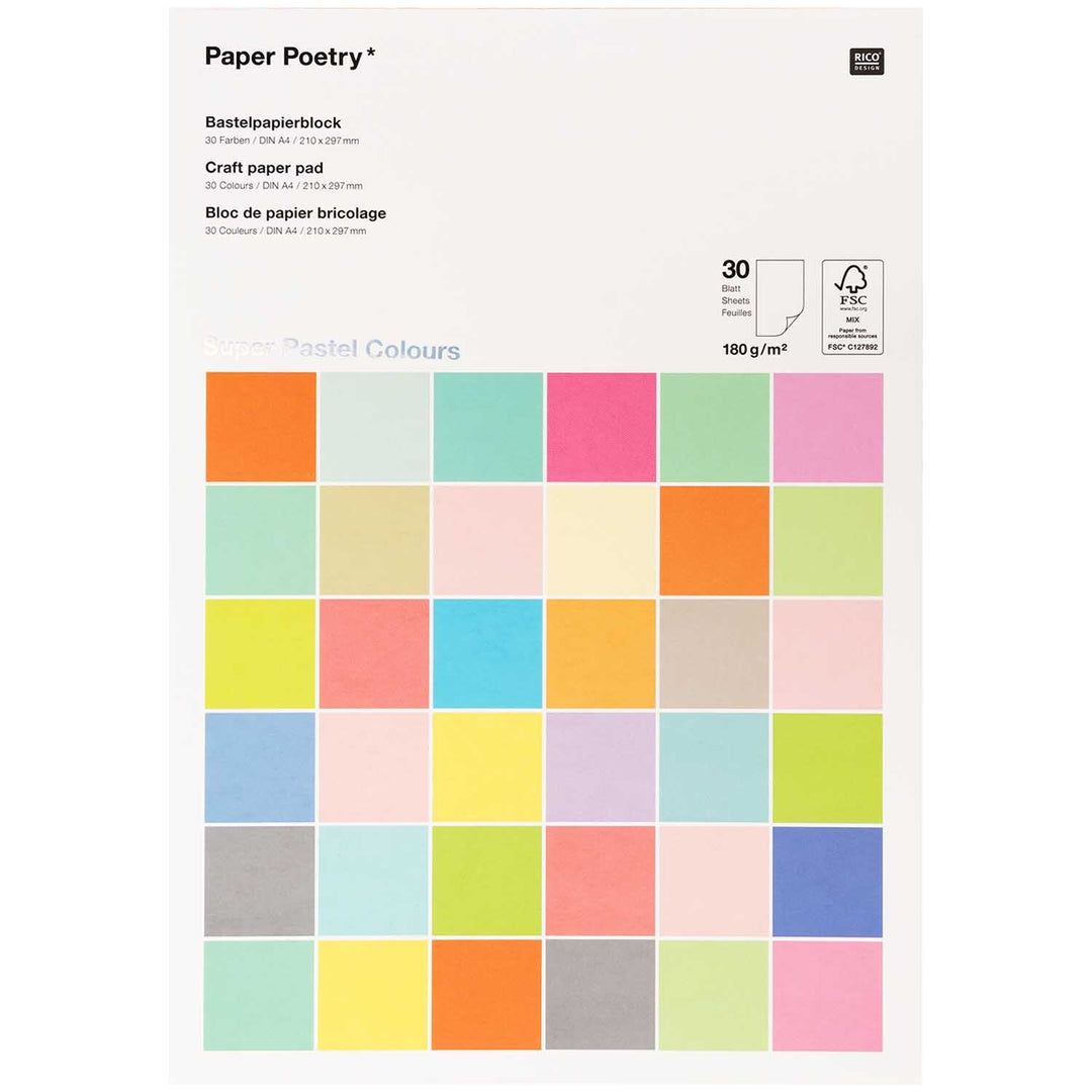 Bloc papier assortiment pastel A4 180g - Paper Poetry