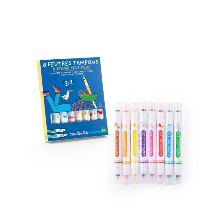 8 Feutres Tampons 2 en 1  - Moulin Roty