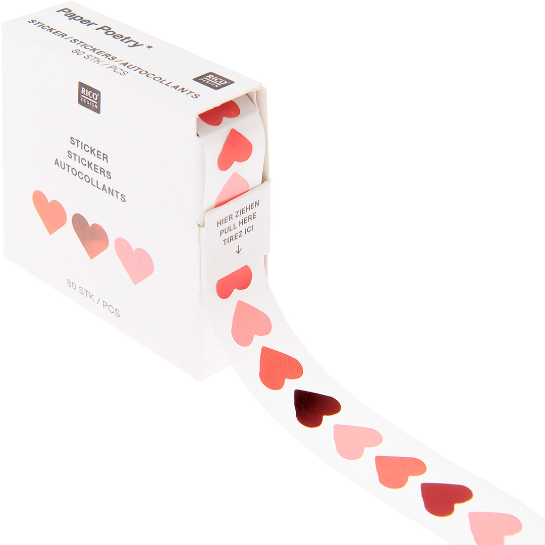 Autocollants Mini Cœurs Fluo & Rouge 80 pièces