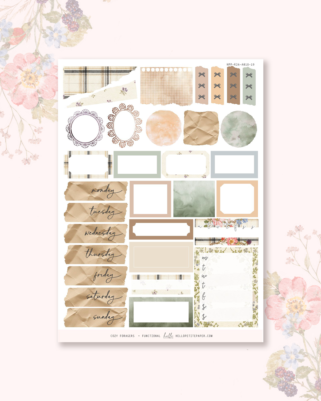 Planche de stickers fonctionnels Cozy Foragers - Hello Petite Paper