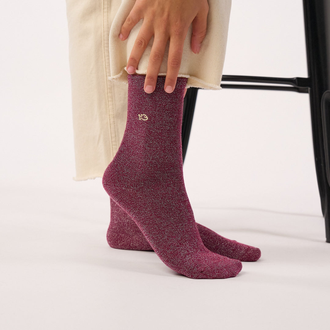 Chaussettes unies pailletées portées