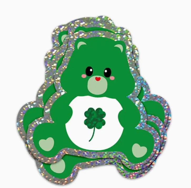 Sticker pailleté Bisounours rose et vert envoie des arcs-en-ciel - Studio Inktvis