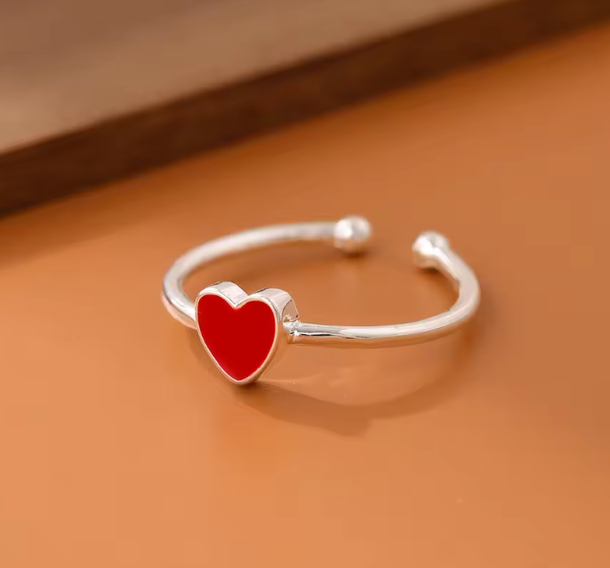 Bague coeur - Rose, rouge, doré