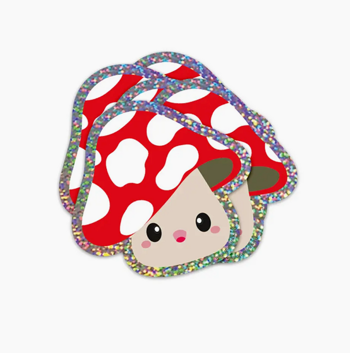 Sticker à paillettes Toadstool champignon rouge à pois blancs