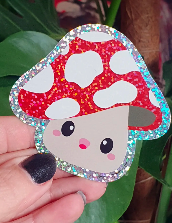 Sticker à paillettes Toadstool champignon rouge à pois blancs