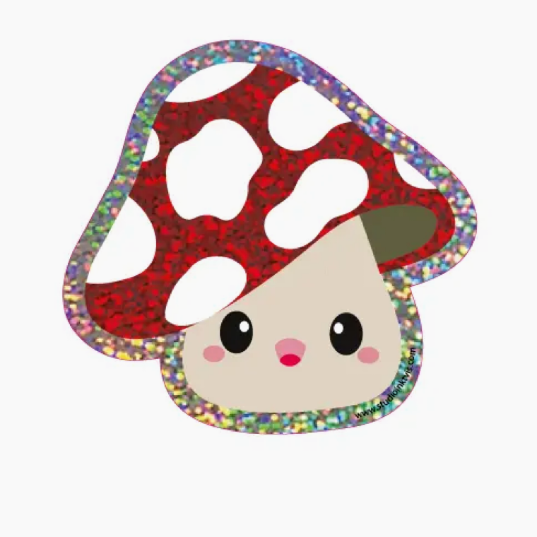 Sticker à paillettes Toadstool champignon rouge à pois blancs