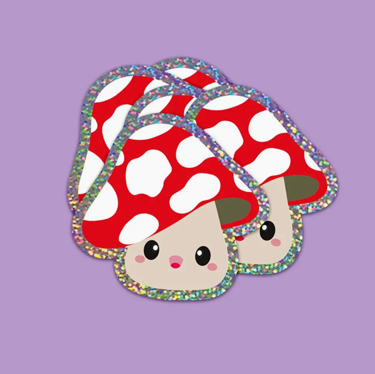 Sticker à paillettes Toadstool champignon rouge à pois blancs