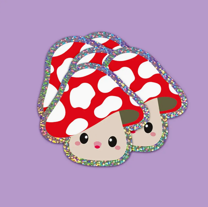 Sticker à paillettes Toadstool champignon rouge à pois blancs