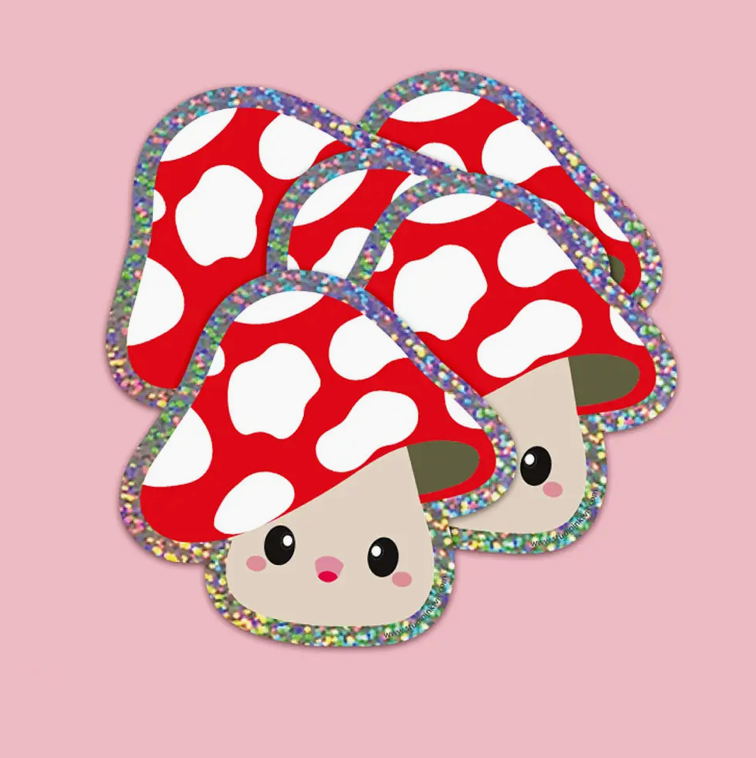 Sticker à paillettes Toadstool champignon rouge à pois blancs