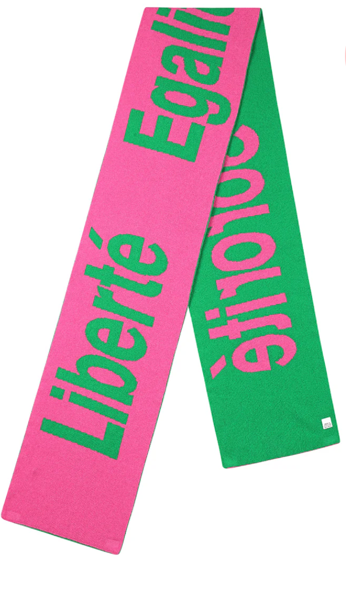 Écharpe « Liberté, Égalité, Sororité » – Slogan féministe rose bubblegum et vert kelly