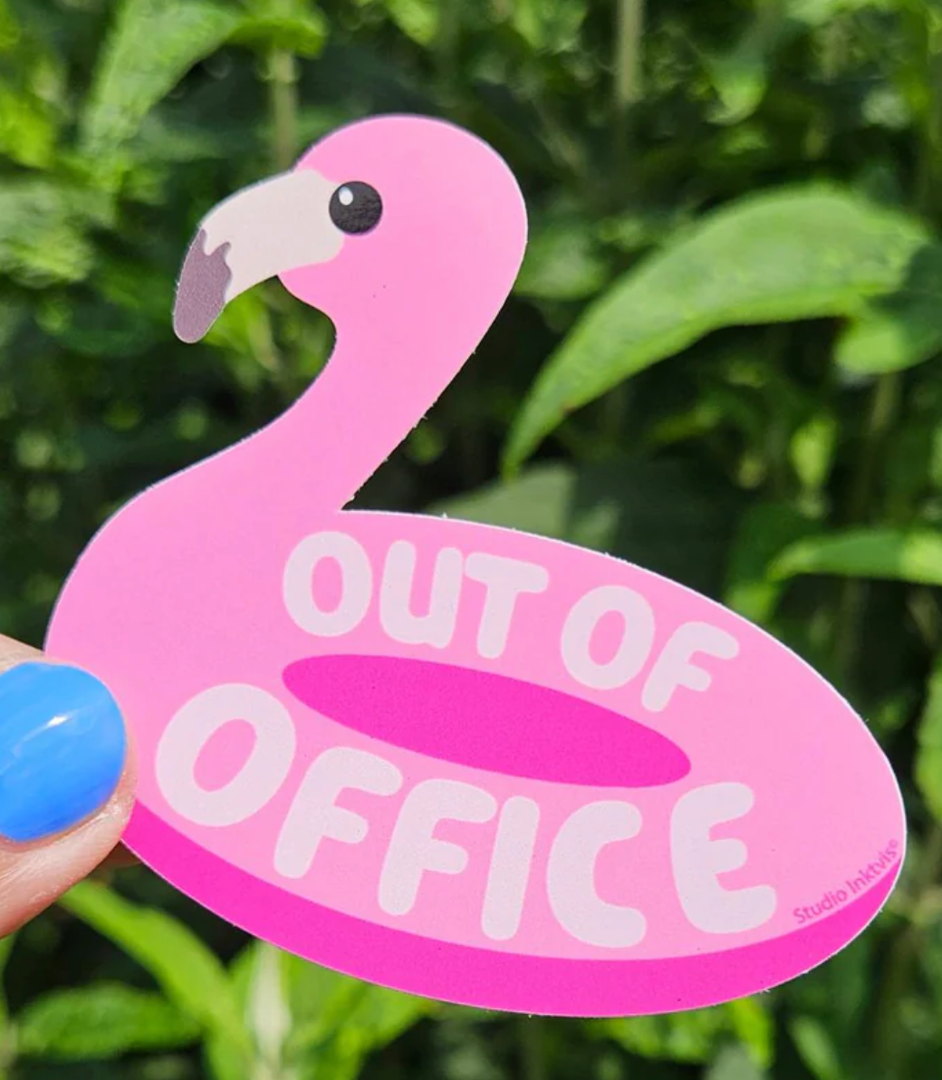 Sticker flamant rose "Out of office" - Studio Inktvis
