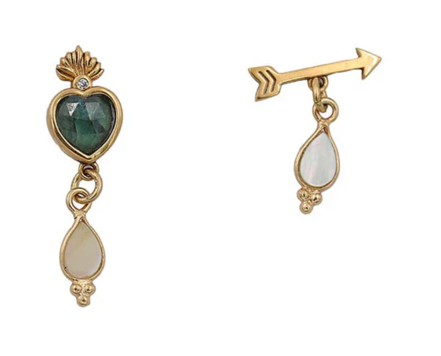 Boucles d’oreilles Sacha Cœur Flèche Pierre – Plaqué or & pierres naturelles | LA2L