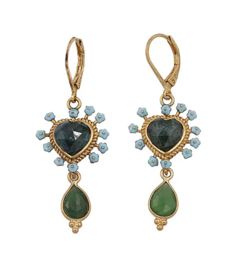 Boucles d’oreilles Luna Ex-Voto Cœur – Plaqué or & pierres naturelles | LA2L