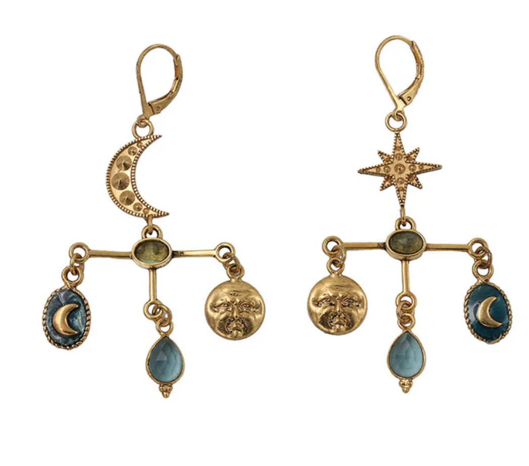 Boucles d’oreilles Luna Mobiles – Plaqué or, émail & pierres naturelles | LA2L