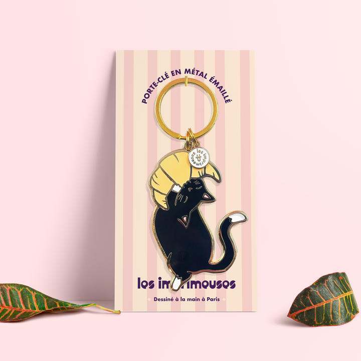 Porte-Clé - Chat noir Croissant paris