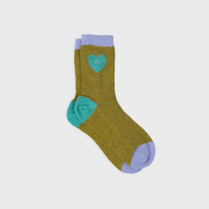 Chaussettes cœur olive et turquoise