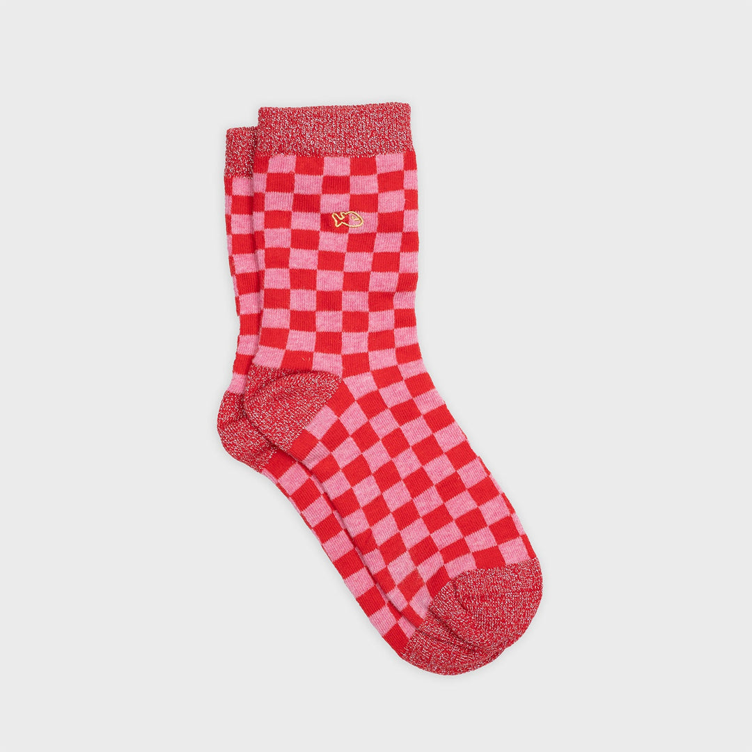 Chaussettes à carreaux rouge et rose 37/40