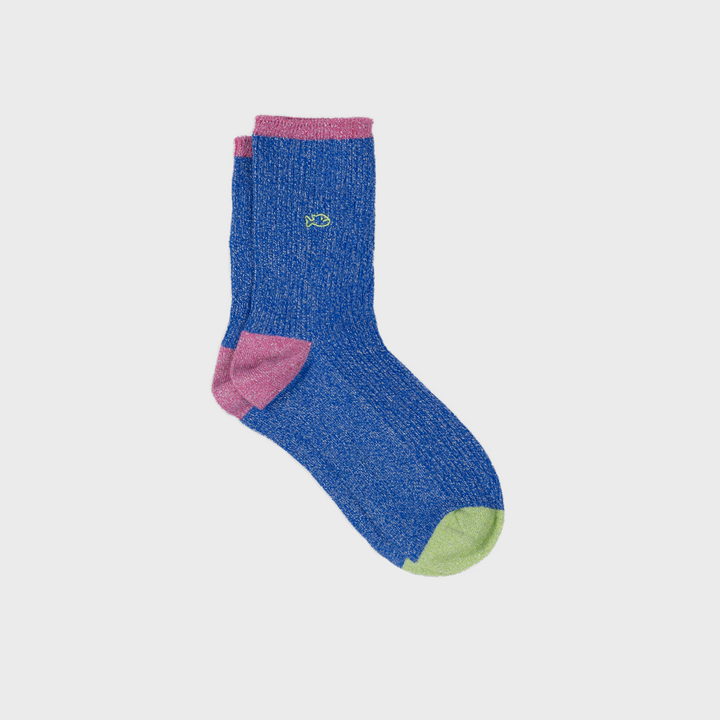 Chaussettes vintage pailletées bleu électrique