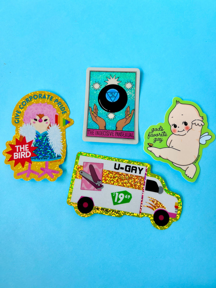 Sticker pailleté Indecisive Pansexual - The Peach Fuzz