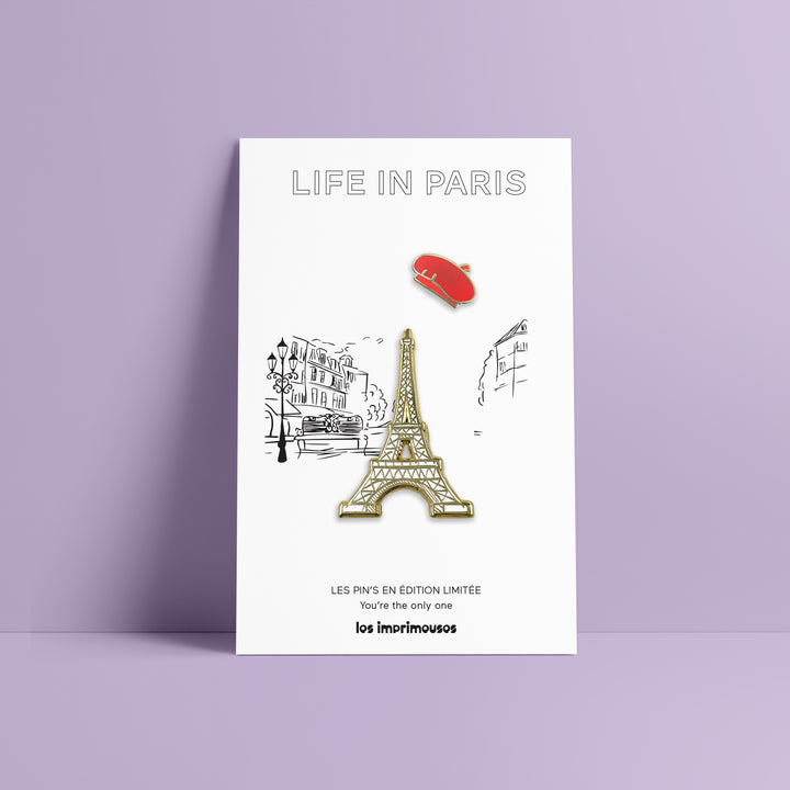 Pin's Life in Paris - Tour Eiffel et Béret rouge