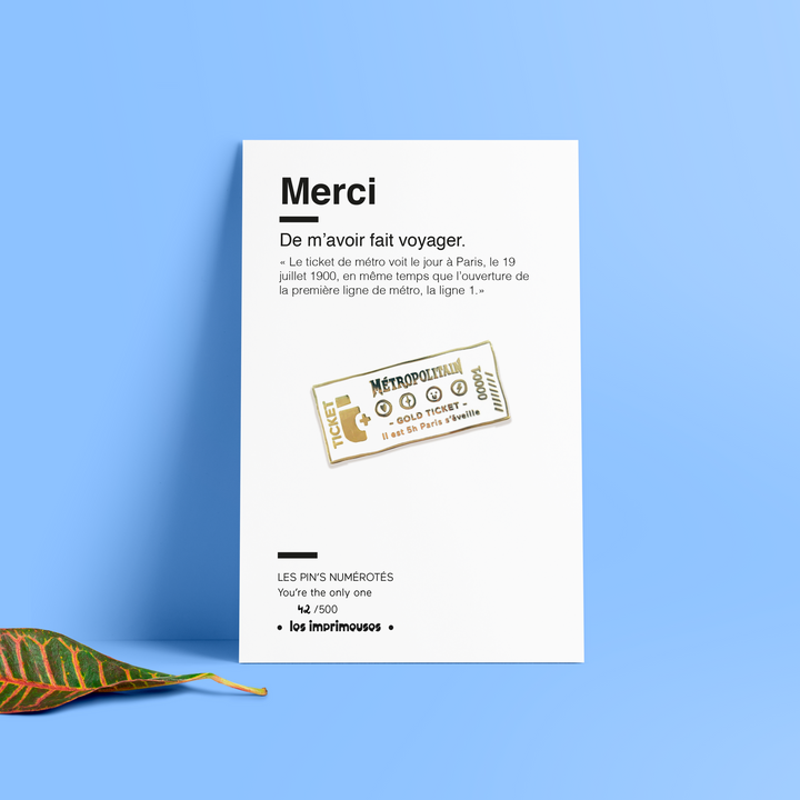 Pin's Merci - Ticket de métro - Spécial fin d'année scolaire