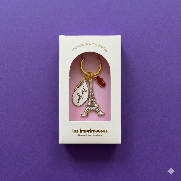 Porte-Clé - Charms de Paris, Tour Eiffel, Béret et Bonjour