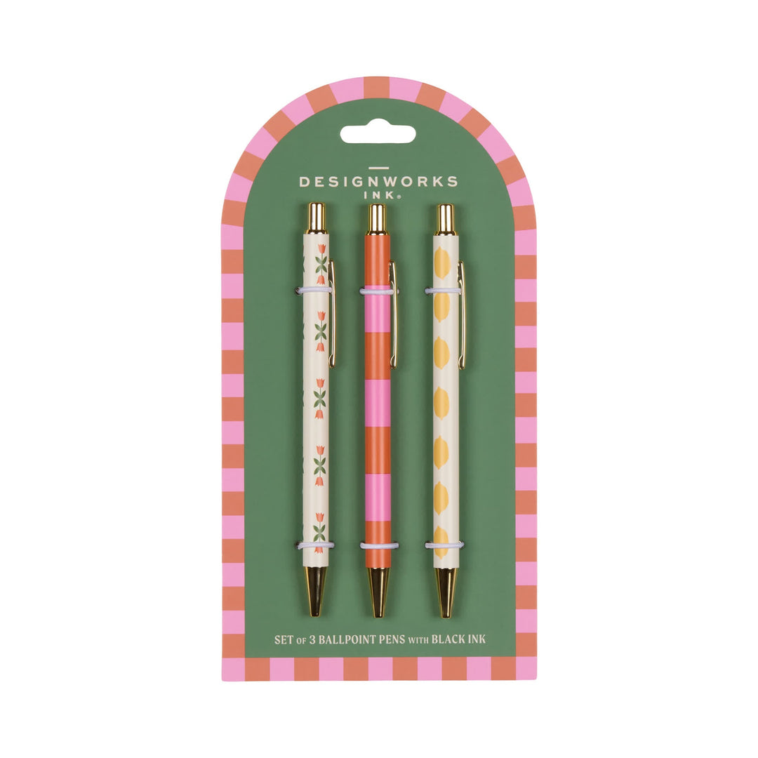 Coffret 3 stylos A Dopo Fleur Rayures Citron