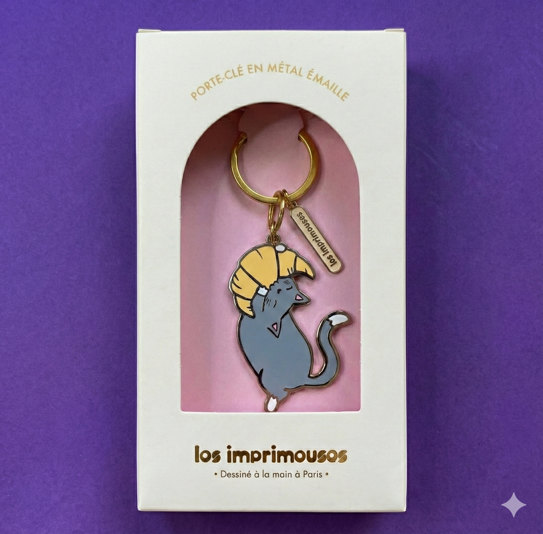 Porte-Clé - Chat noir Croissant paris