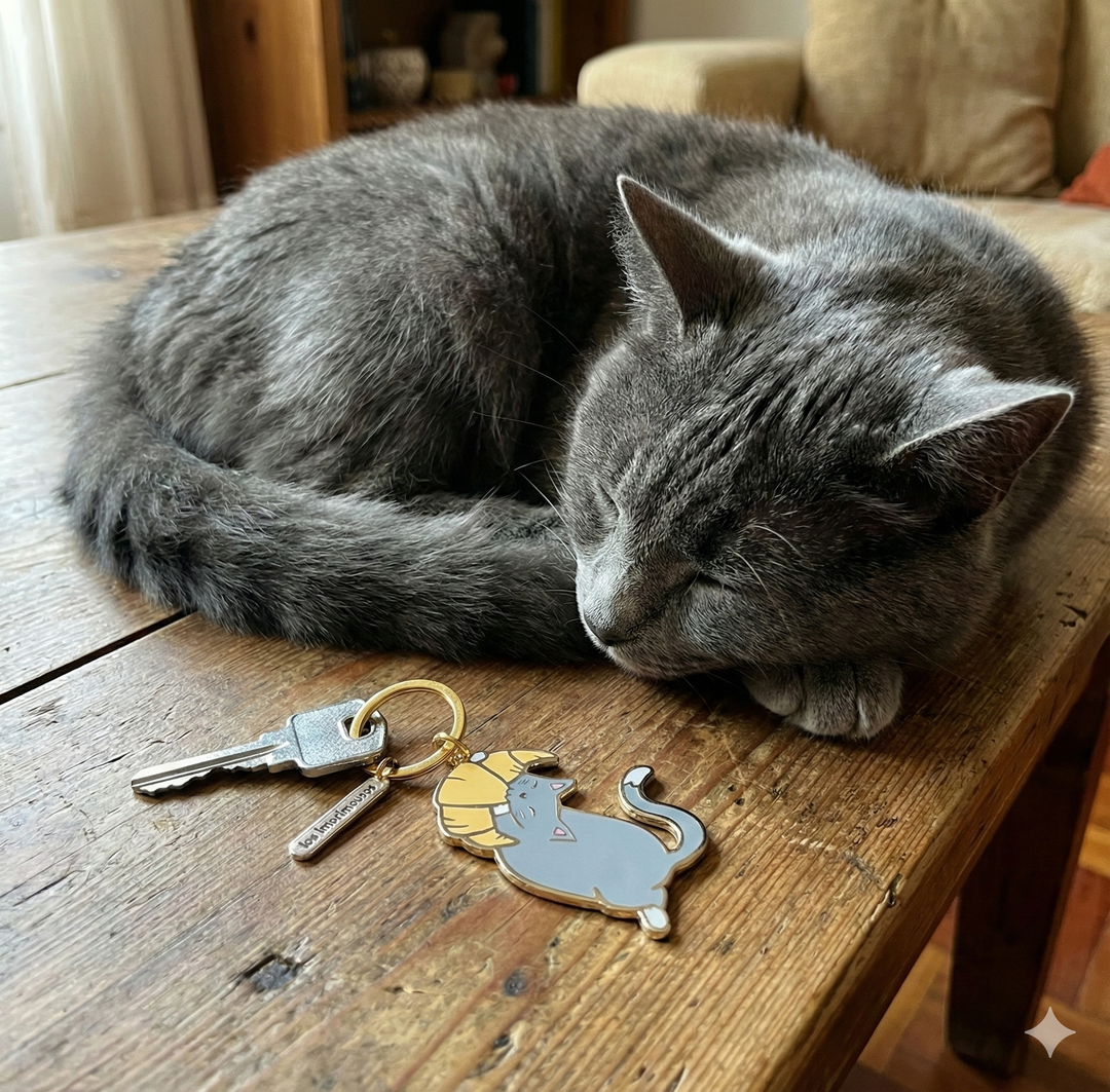 Porte-Clé - Chat noir Croissant paris