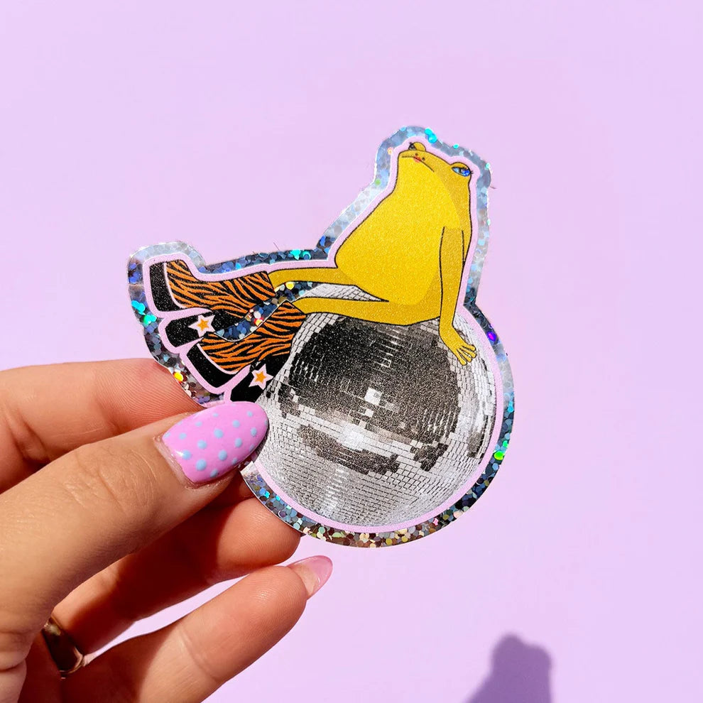 Sticker pailleté grenouille disco — Printed Weird