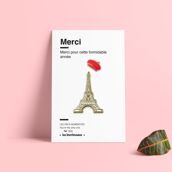 Pin's Merci - Tour Eiffel et Beret rouge - Spécial fin d'année scolaire