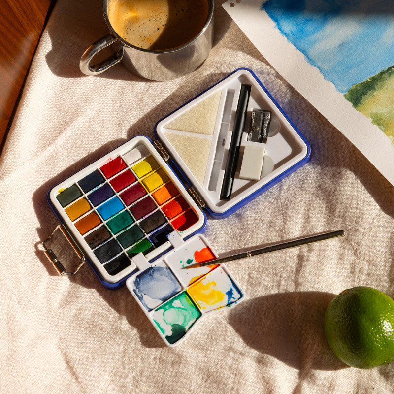 Kit aquarelle de voyage Navy - ouvert