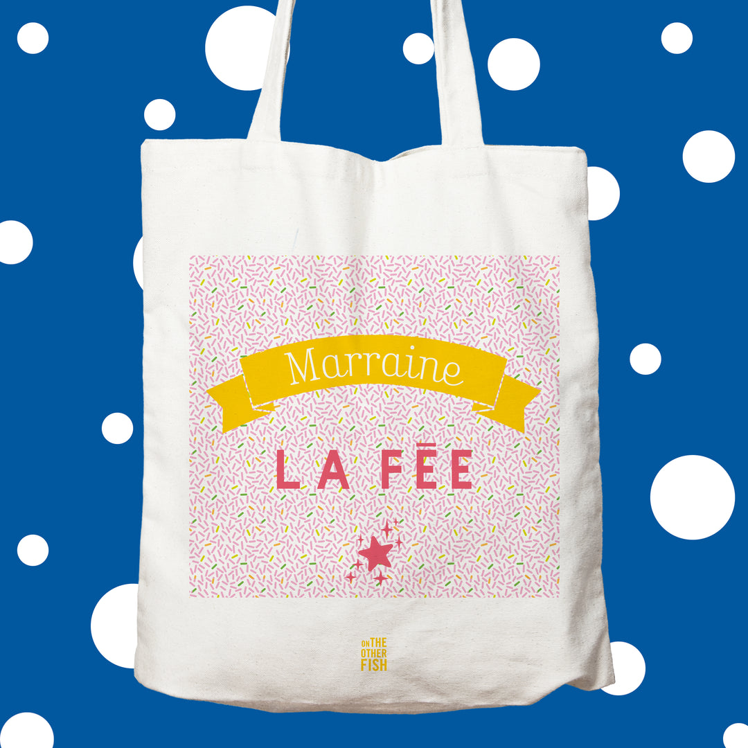 fée, marraine, rose, tote bag