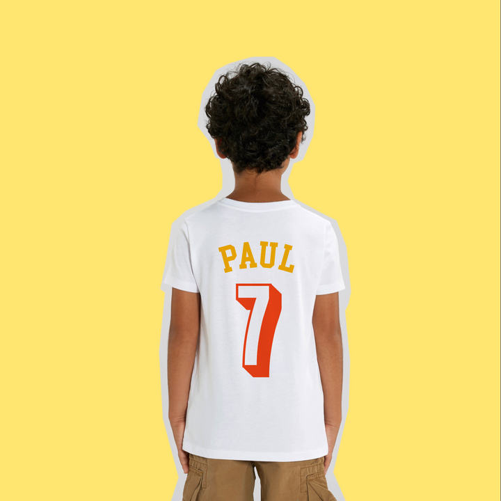 T-shirt d'anniversaire enfant à personnaliser - Jaune et Rouge